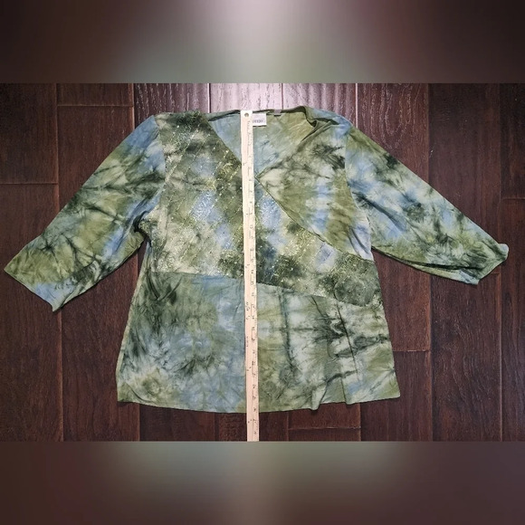 Avenue Womens Stretchy Green V Neck Long Sleeve Blouse - Picture 4 of 9